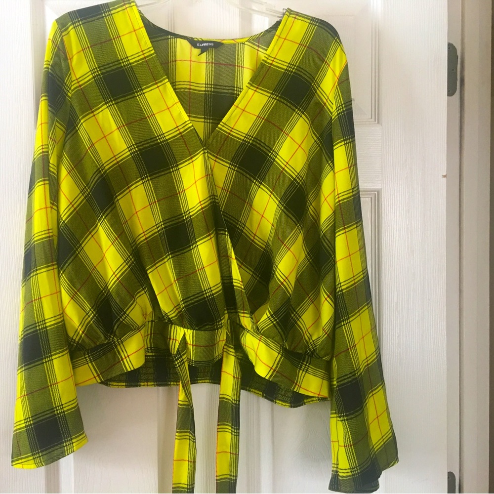 Yellow plaid Clueless inspired flowy blouse shirt